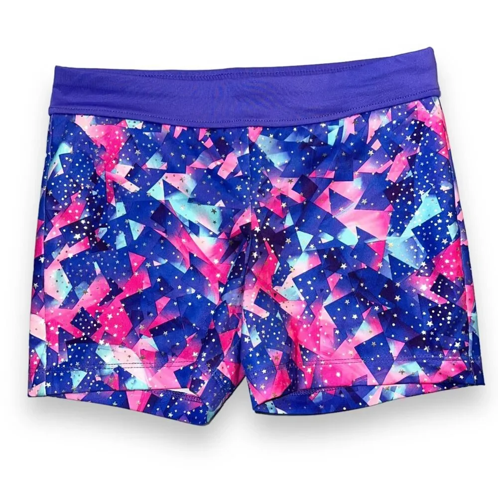 Danskin Now Girls Gymnastic Dance Shorts Purple Pink Blue Stretch Medium 7 8